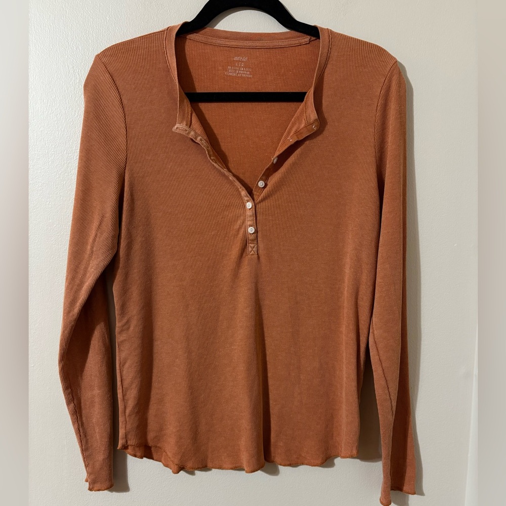 Aerie Ribbed Henley Long Sleeve Top